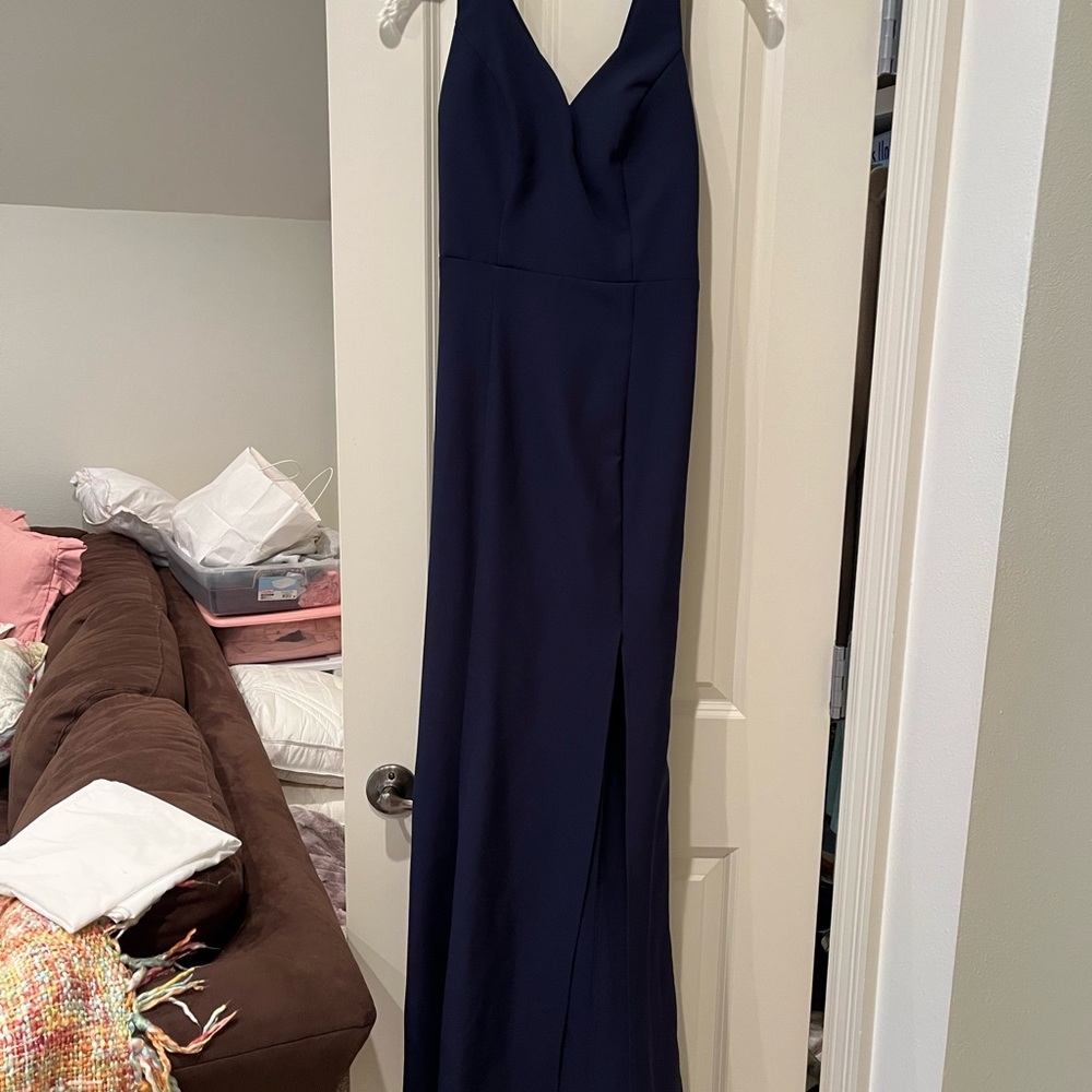 Minuet Petite Blue Sleeveless V-Neck Maxi Gown